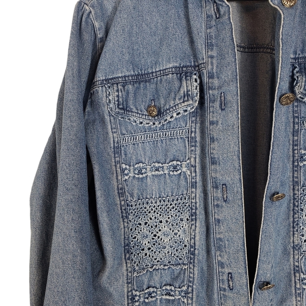 Vintage Saint Germain Blue Chambray Jacket Sz L ? Crotchet Button Up Jean Denim - Picture 3 of 12